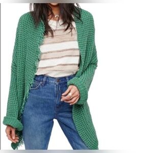 Free People I'll Be Around Silk Blend Boho Chic oversized Cardigan Size XS​